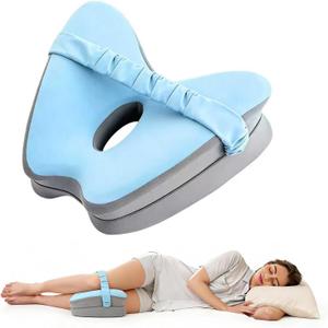 Memory Foam Knee Pillow for Side Sleepers, Blue with Adjustable Strap for Hip & Spine Alignment, Relieves Sciatica, Back & Joint Pain, Leg Cushion for Comfortable Sleep