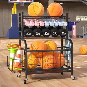 Azheruol Ball Storage Rack Multifunctional Sports Equipment Organizer Rolling Sports Ball Storage Cart,Garage Ball Storage for Sports Gear and Toys, Removable Home Gym Organizer Small
