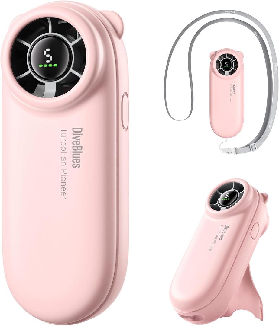 Diveblues TurboBear Portable Handheld Turbo Fan, 5 Gear Wind, Travel Essentials, Small Hand Held Fan Rechargeable, Mini Personal Fans Cooling, Battery Powered, Pocket Cute Gifts Women (2.5-8hrs, Pink)