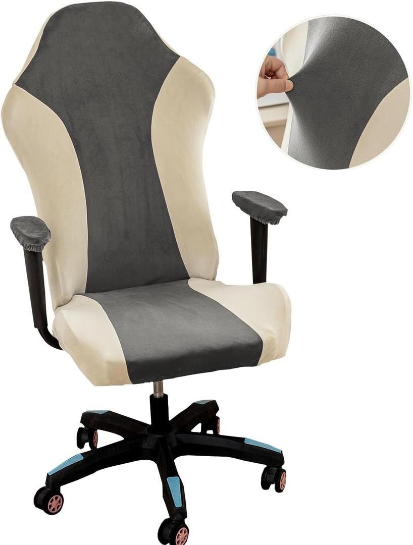 Lavish Cover Velvet Stretchable Gaming Chair Cover, Washable, Anti-Scratch Slipcover with Armrest Protection, Cat Scratch Proof for Office and Computer Chairs(No Chair, LightGrey)