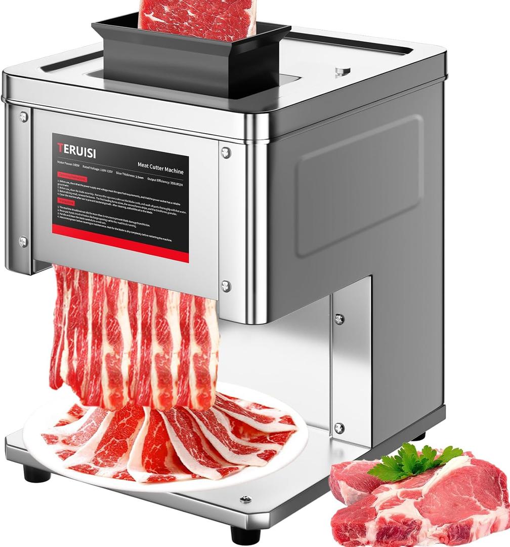 Commercial Fresh Meat Cutter Machine, 450W Electric Meat Slicer with Slicing Output 450LBS/H, 2.5mm Commercial Meat Slicer with Removable Blade for Boneless Meat Chicken and Vegetables,110V