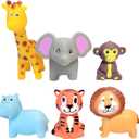 Mini Safari Zoo Rubber Animals (12 Pack) (2") Soft Rubber Bath Toy Like Rubber Duckies. Giraffe, Elephant, Lion, Tiger, Hippo and Monkey. (12)