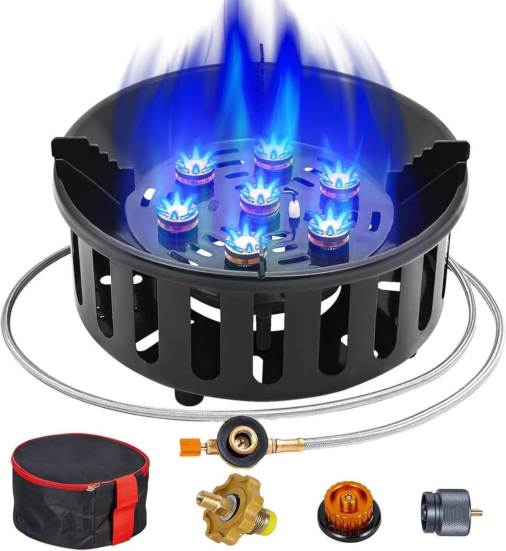 BESTFIRE Propane Burner Portable Gas Stove Single Burner Propane Stove 72,000 BTU Windproof Camping Stove with Piezo Ignition, Extended Hose & 3 Adapters, Portable with Carrying Bag (9.25'' x 4.53'')