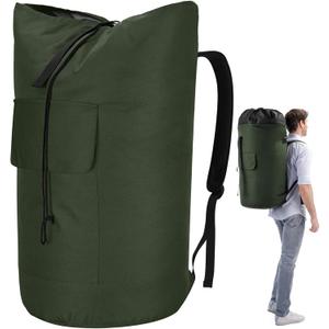 Backpack Laundry Bag, 115L Heavy Duty Extra Large College Laundry Backpack, Dirty Clothes Bag with Shoulder Straps, Laundry Hamper Bag with Drawstring Closure for College Dorm, Apartment Army Green