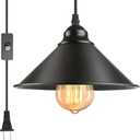 Black Plug in Pendant Light, 1 Pack Industrial Hanging Lamp Black Vintage Pendant Lighting Fixtures with 15ft Cord On/Off Switch for Kitchen Island Dinning Hall Bedroom