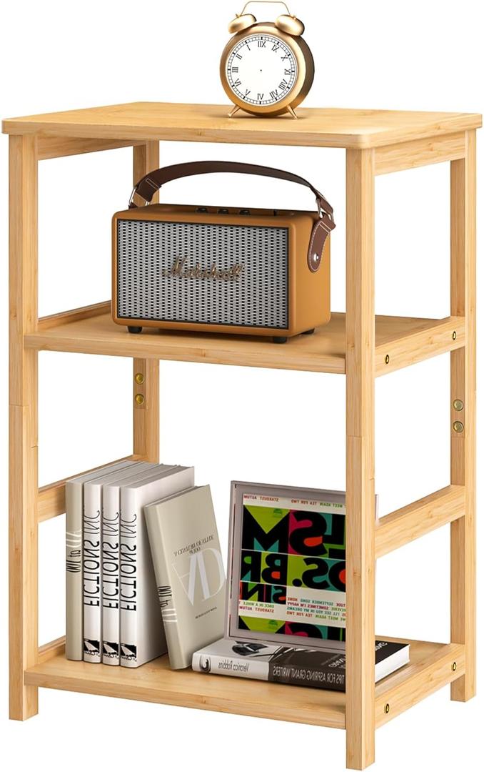 VASMIA End Table, 3-Tier Side Table with Storage Shelf, Bamboo Nightstand Bedside Table for Small Spaces, Bedroom, Living Room,Natural