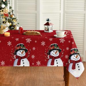 Horaldaily Christmas Tablecloth 60×84 Inch, Snowman Red Washable Table Cover for Party Picnic Dinner Decor