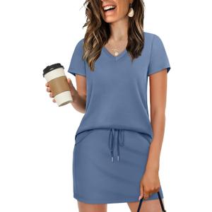 NIASHOT Two Piece Skirt Sets for Women Summer Vacation Travel Outfits Tennis Golf Skorts Versatile Lounge Sets (M)