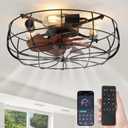 LEDIARY 20" Caged Ceiling Fans with Lights and Remote, Flush Mount Bladeless Ceiling Fan Low Profile, Small Farmhouse Industrial Enclosed Ceiling Fan with Light for Bedroom, Kitchen, Indoor