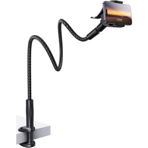 Lamicall Gooseneck Phone Holder Bed - [Nylon Braided] Flexible Arm, 38inch Overall Length, 360 Adjustable Clamp Clip, Overhead Cell Phone Mount Stand for Bed, Desk, 4-7 Cellphone, Gifts (Black)
