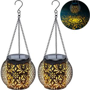 Solar Lanterns Outdoor Waterproof, 2 Pack Hanging Solar Lights Outside Garden Decor, Gifts for Women Mom Grandma Metal Decorative Lantern for Patio Yard Porch Balcony Backyard Lawn