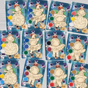 SYUCVQI 12 Pcs Halloween Astronaut Wooden Painting Craft Kits - Halloween Astronaut Art DIY Painting Cutouts Non Candy Alternatives Party Favors for Space Universe Theme School Activities Supplies