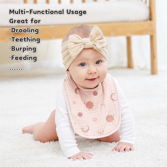Susurration Muslin Baby Drool Bibs 3 Pack Soft Square Adjustable Baby Bandana Bibs for Unisex Girls & Boys (Basic) Assorted