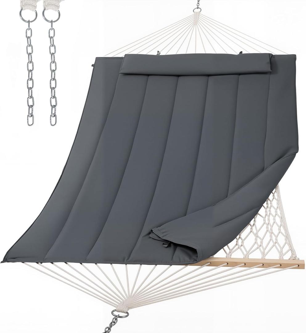 SUNCREAT Hammocks for Outside, Two Person Hammock for Patio, Garden, Porch, Outdoor, Dark Grey