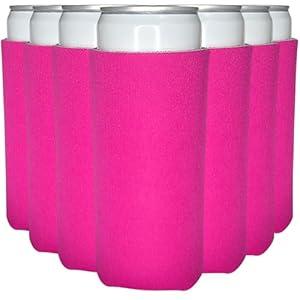 TahoeBay Slim Can Cooler Sleeves (12-Pack) Skinny Tall Cans 12 Oz Bulk Thin Seltzer Fit Sublimation Blanks for Vinyl Plain Blank Foam Beer Bottles Black White Assorted Solid Set (Raspberry)