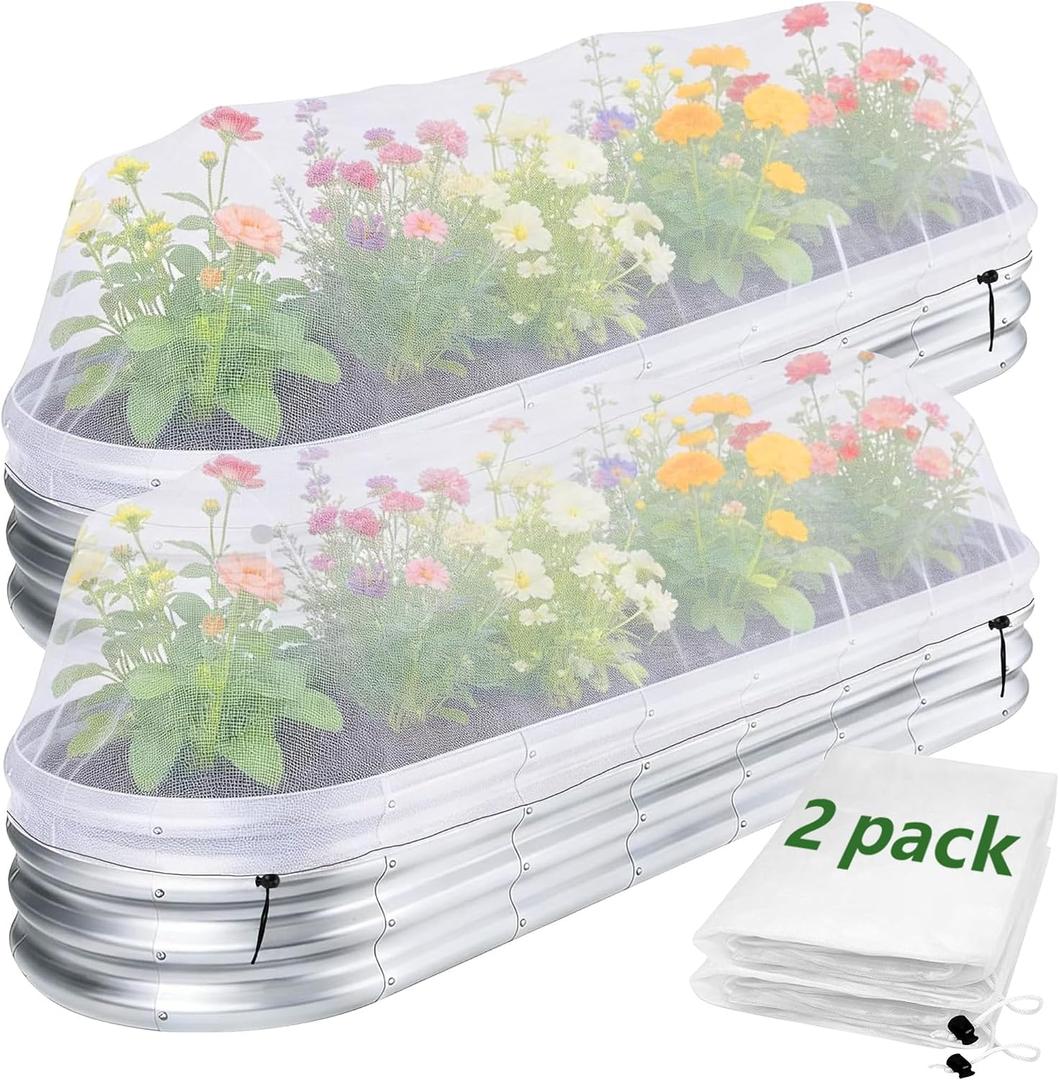 2 Pack Garden Netting for Raised Beds, 6x3 Ft Raised Bed Plant Covers for Garden Protection, Fine Mesh Bird Netting Pest Barrier Screen with Drawstring for Protecting Vegetables Fruits Crops