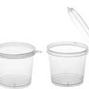Party Essentials Leak Proof Plastic Condiment Souffle Containers with Attached Airtight Portion Cup with Hinged Lid for Sauces, Samples, Slime, Jello Shot, Storage, Craft, 100 Sets, 1 oz, Clear