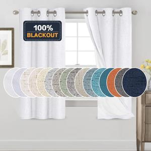 PrinceDeco Blackout Linen Texture Curtains 64 inches Length Natural Linen Blackout Drapes for Bedroom Living Room Darkening Curtain Thermal Insulated with White Liner,Set of 2,W42 X L64,Pearl White