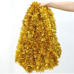 50FT Christmas Tinsel Garland, Golden Metallic Twist Foil Tinsel Garland Xmas Hanging Decoration for Christmas Tree Wedding Birthday Home Party Decoration