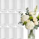 12pcs Stripe Glass Cylinder Vases for Centerpieces, 6 Inch Tall Flower Vase for Wedding Decorations, Hurricane Vases Floating Candle Holder for Table Centerpiece Wedding Home Dcor (Clear)