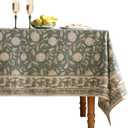 Grayish Green Rectangular Tablecloth,Linen Table Cloth with Light White Flowers Pattern,Heavy Durable Table Cover for Dining Thanksgiving Kitchen Decor Party Banquet Christmas,67"*118"