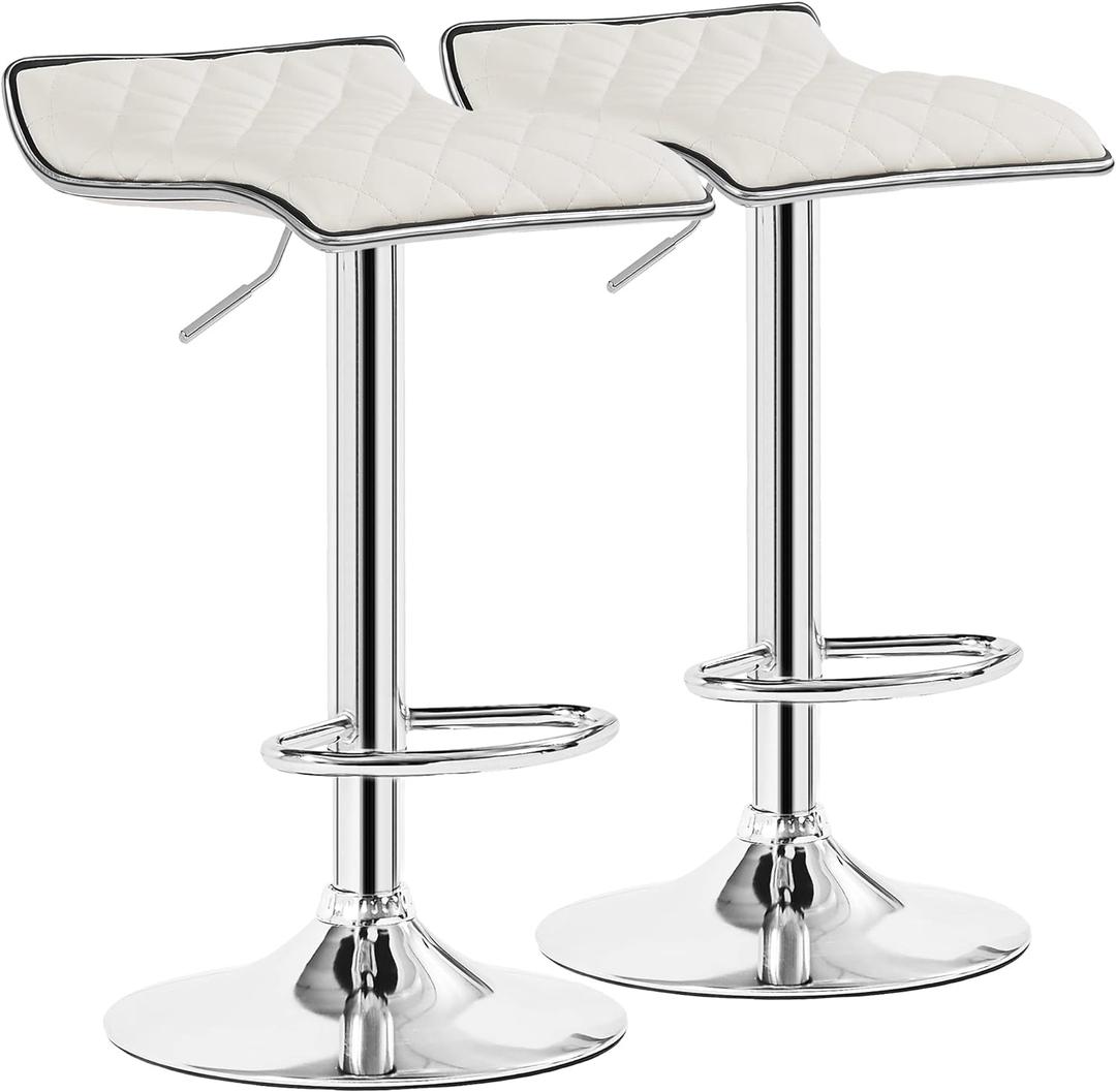 VECELO Adjustable Bar Stools Set of 2, Bar Height Stools for Kitchen Counter (White)