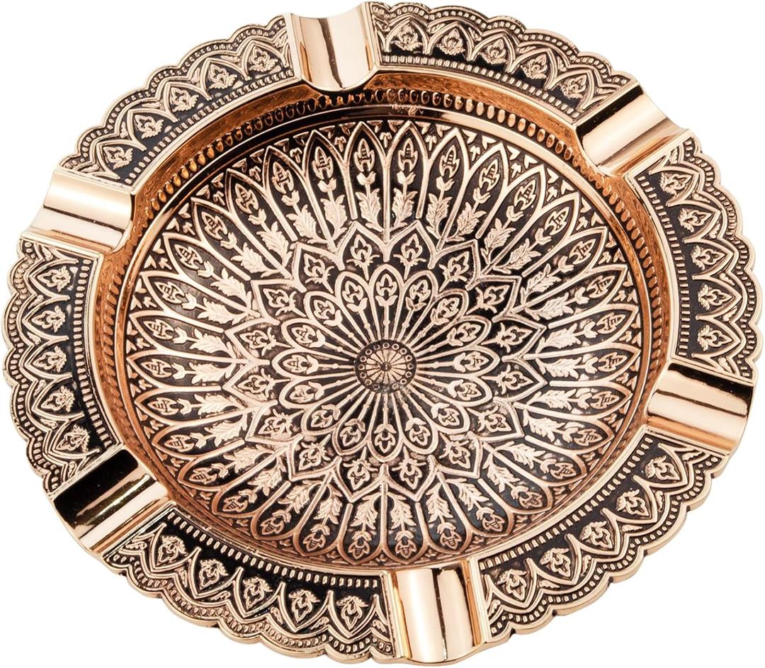 Vintage Metal Ashtray - Luxury 6 Slot Cigar Holder for Indoor Outdoor Use - Rose Gold