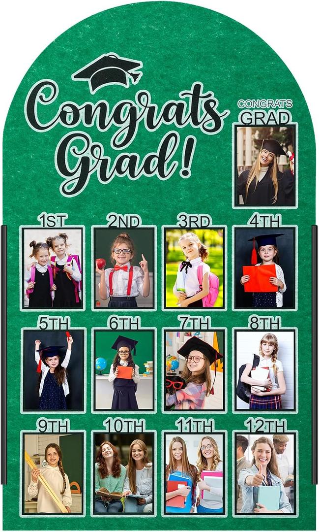 CroBlissful 27 x 16 Inch Graduation Photo Board Picture Frames Wall Decor Collage Display Green Felt Board for 4 x 3 Inch Photo DIY Picture Holder 2026 Graduation Party Decorations
