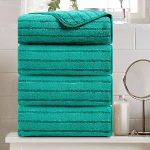 4 Pcs Blue Green Cabana Stripe Large Bath Towels 35"x70" Oversized Bath Sheet Soft Breathable Jumbo Bathroom Towels Highly Absorbent Shower Towel Quick Dry Beach Chair Towel Spa Gym Hotel Towel Set