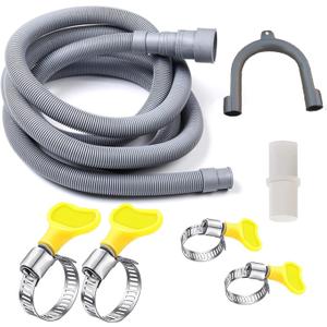HLMOptimo 10 Feet Universal Washing Machine Drain Hose Flexible Dishwasher Drain Hose Extension Kits Corrugated Washer Hose w/ 1 Adapter 4 Clamps 1 U-Bend Holder