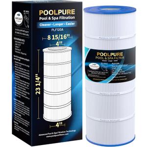 POOLPURE PLF120A Pool Filter Replaces Hayward C1200, CX1200RE, Pleatco PA120, Ultra-B2, Unicel C-8412, Filbur FC-1293, Clearwater II 125, Waterway Pro Clean PCCF-125, L x OD:23 1/4" x 8 15/16"
