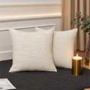 Set of 2 Decorative White Throw Pillow Covers 20x20 No Cusion Inserts, Boho Pillow Cases for Couch Sofa Bed Living Room, Soft Textured Chenille Case with Zipper Gift Home Deco, Creamy-White