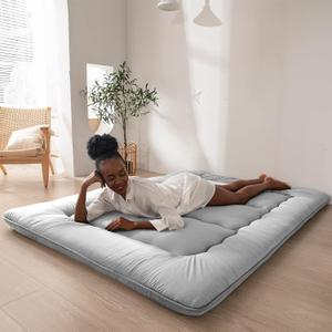 MAXYOYO Japanese Floor Mattress Futon Mattress, Thicken Sleeping Pad Foldable Roll Up Boys Girls Dormitory Kids Lounger Couch and Sofa, Grey, Full