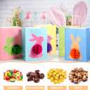 Blosssound 18 Sets Easter Gift Bags with Handles Bulk Bunny Birthday Color Treat Candy Goodie Snack Party Favor Bag with Honeycomb Ball for Easter Egg Hunt Gift Wrapping Party Supplies