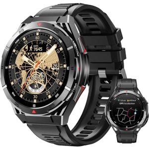 OUKITEL BT12 GPS Smart Watch for Men (Answer/Make Calls), 1.43" AMOLED Rugged Smartwatch, Waterproof, 150+ Sport Modes, Compass with Pressure and Longitude for Android iOS
