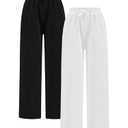 RoseSeek Girl's 2 Pack Sweatpants Elastic Waist Wide Straight Leg Pants High Waisted Casual Baggy Jogger Pants Black and White 8 Years