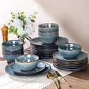 AmorArc Ceramic Dinnerware Sets for 8, 24 Pieces Handpainted Plates and Bowls Set, Scratch Resistant Stoneware Dishes Set, Dishwasher & Microwave Safe, Ceylon Blue