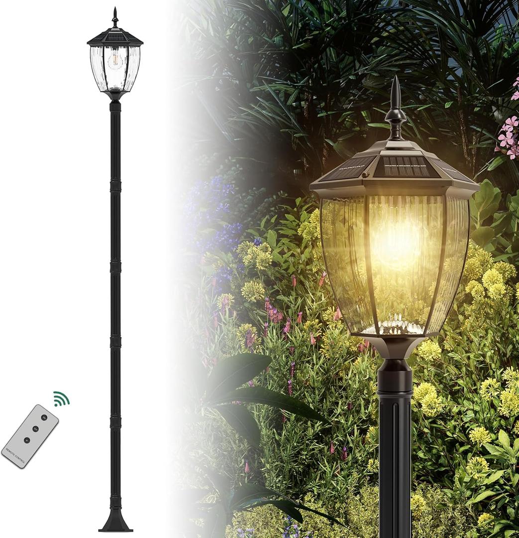 Kaqur 79" Solar Lamp Post Light, Dusk to Dawn Outdoor Waterproof Pole Lights, 3000K/4000K/6000K Vintage Black Solar Powered Column Lighting Fixtures for Garden, Patio, Pillar, Pathway, Yard, Lawn