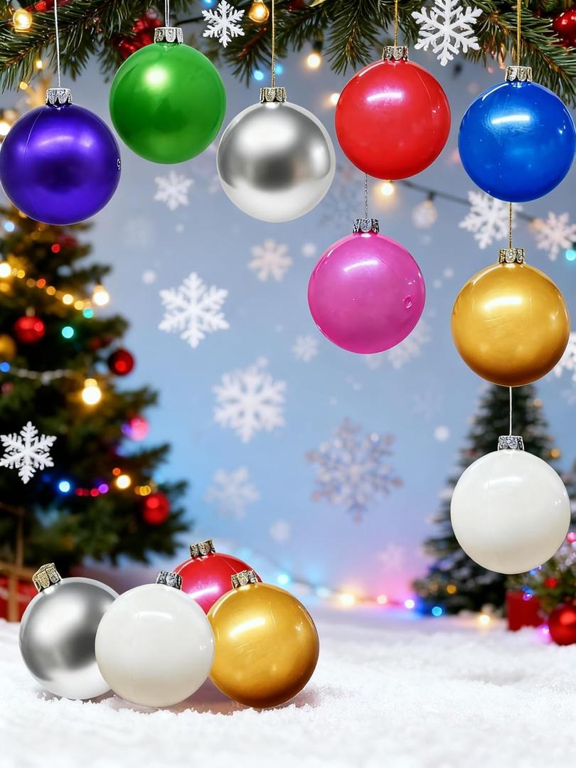 12 Pcs 10" PVC Inflatable Christmas Ornaments - Indoor/Outdoor Holiday Yard Decor Balls, Blow-Up Xmas Tree Decor for Front Decorations, Lawn & New Year Festive Decoration