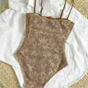 WDIRARA Women's One Piece Cutout Swimsuit High Cut Bathing Suit Spaghetti Strap Vacation Swimwear (Brown, XS)
