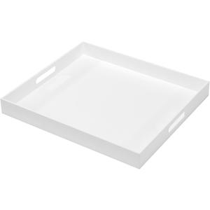 Large Glossy White Acrylic Serving Tray (1816 Inches) with Cut Out Handles Spill Proof Acrylic Decorative Tray Organiser for Ottoman Coffee Table Countertop