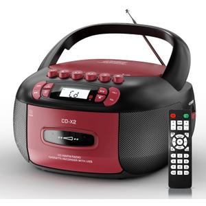 Boombox CD Cassette Player Combo: Stereo Sound AM FM Radio with Bluetooth and Remote - AUX/USB MP3/Tape Recording/Sleep Timer/Earphone Jack - DC/AC Powered for Home,Outdoor