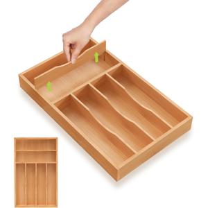 Unibambou Bamboo Utensil Drawer Organizer with Removable Dividers, Kitchen Organizer for Flatware Cutlery, Silverware Tray for Drawer (6/5 Flexible Slots, Natural)