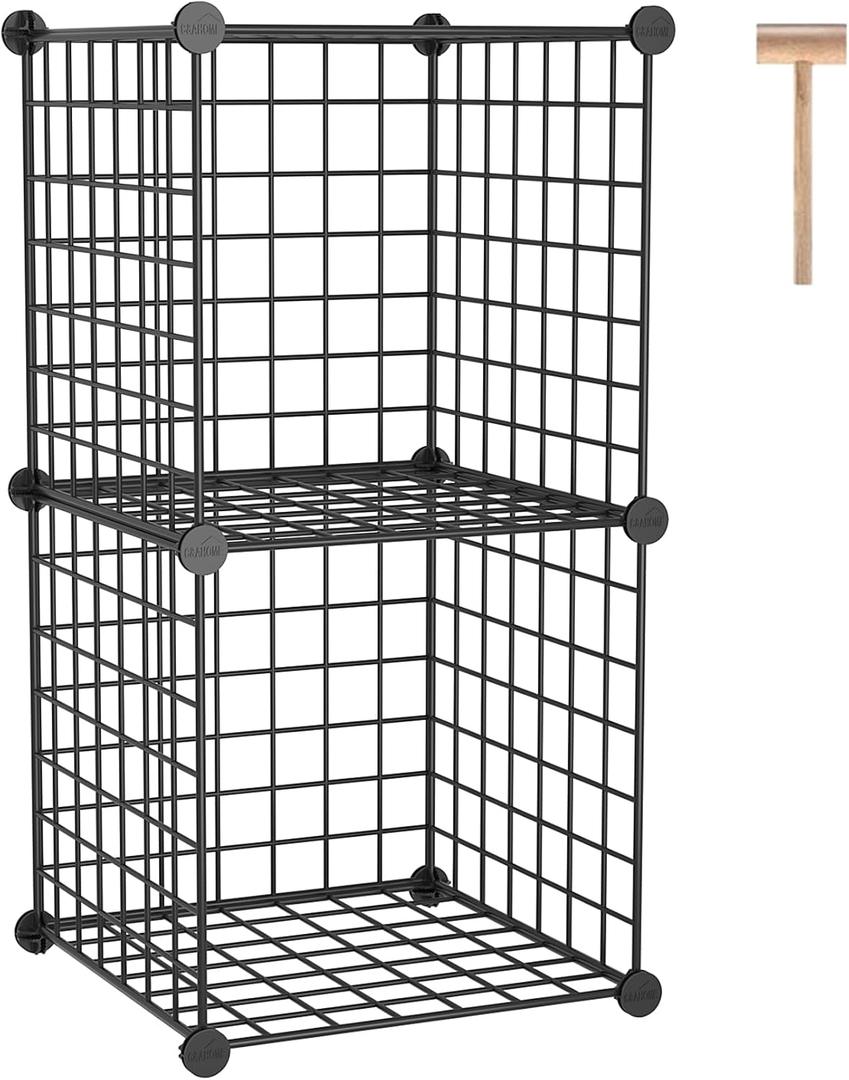 C&AHOME Wire Cube Storage, 2-Cube Storage Organizer Metal, C Grids Storage Bins Shelving, Modular Bookshelf Shelf, Closet Cabinet Ideal for Bedroom, Office 12.4”L x 12.4”W 24.8”H Black UWCS3002B