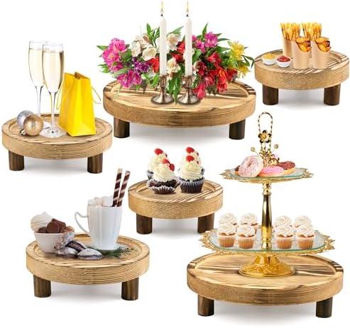 HAOPENGYOU 6PCS Wooden Risers for Display Wood Cake Stand for Party Round Food Risers for Buffet Wooden Holder Rustic Riser for Decor Tiered Tray Decor Home Kitchen (Light Brown, 6 PCS (8”, 6”, 5”))