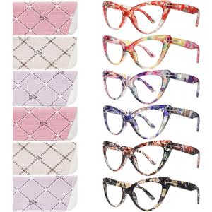 6 Pack Fashion Cat Eye Reading Glasses for Women Blue Light Blocking Oversized Spring Hinges Computer Readers, 2.25, Diopters