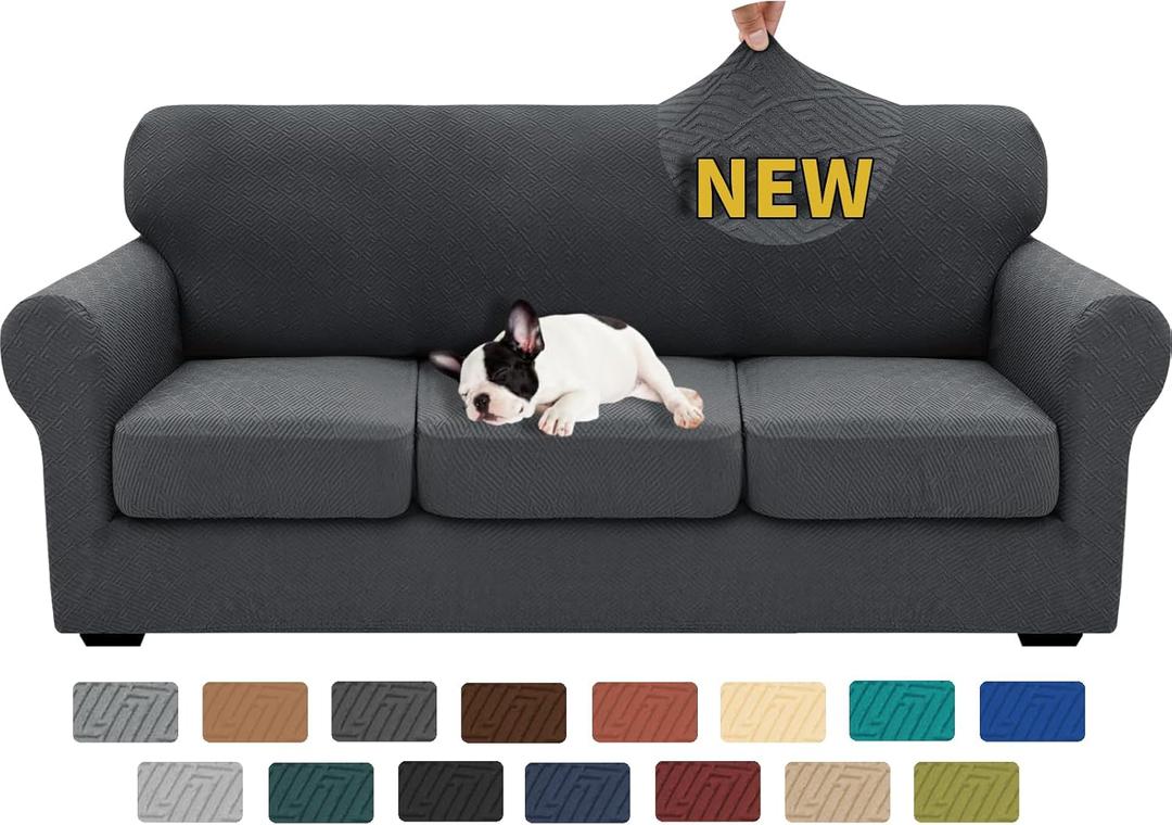 XINEAGE 2025 New 4 Pieces Couch Covers for 3 Cushion Couch Super Stretch Thick Soft Sofa Cover Anti Slip Sofa Slipcover Dogs Cats Furniture Protector (Dark Gray, 71"-91")