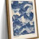 Framed Japanese Wall Art, Vintage Abstract Blue Waves Canvas Wall Decor Painting, Minimalist Japandi Oriental Ocean Aesthetic Prints Picture for Living Room Bathroom Bedroom 12x16 Inch