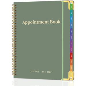 2 x 2026 Appointment Book/Planner - 2026 Daily Hourly Planner from Jan. 2026 - Dec. 2026, Weekly appointment Book 2026, 2026 Hourly planner with 20-Minute Interval, 9" x 11", Twin-Wire Binding, Colorful Tabs, Pocket - Green