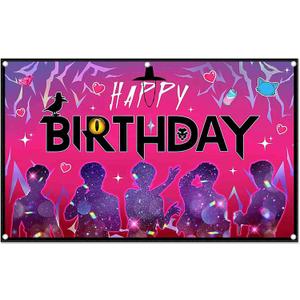 Fabric 96x60inch Music Band Happy Birthday Backdrop Boys Rock Roll Guitar Disco Musical Note Mic Flash Photography Background Adults Teens Party Decorations Photo Banner Props